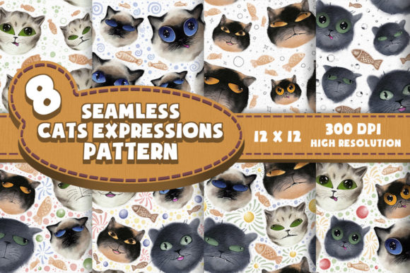 Cat Expressions Seamless Patterns