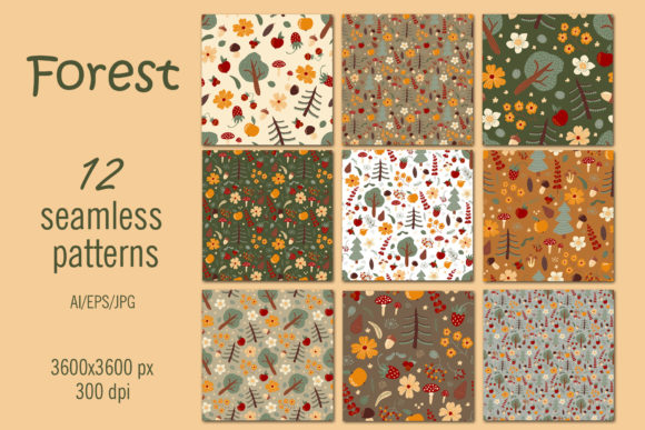 Forest - Digital Paper Seamless Patterns