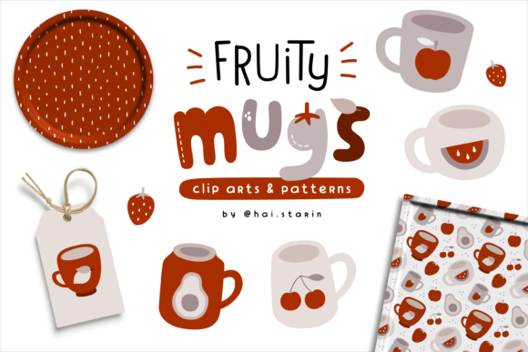 Fruity Mugs Clip Arts and Patterns