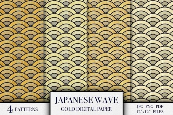 Gold Japanese Wave Seamless Patterns: Elevating Creative Projects with Timeless Elegance and Modern Utility