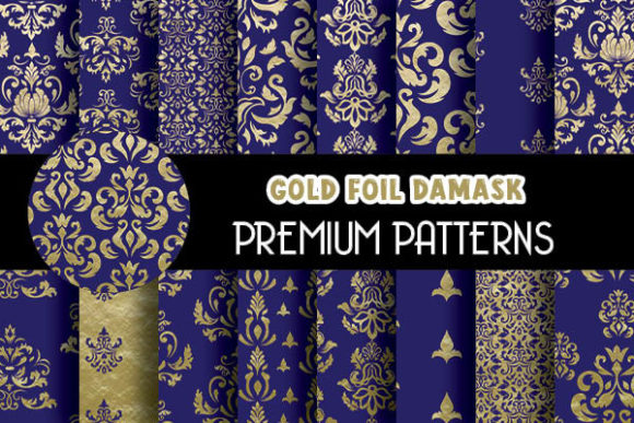 Navy Blue Gold Foil Damask Patterns: Timeless Elegance Meets Digital Versatility