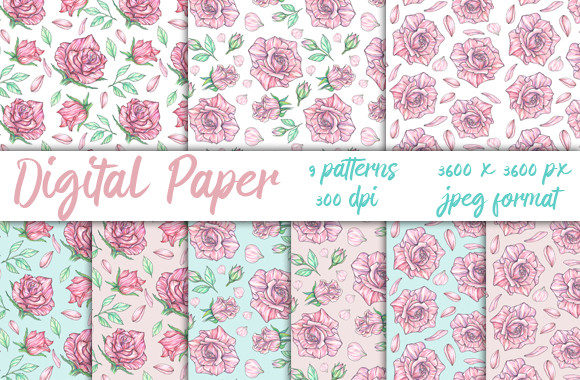 Patterns Flowers Rose Digital Papers
