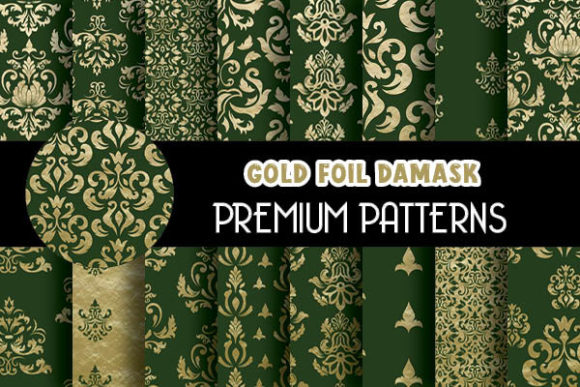 Royal Green Gold Foil Digital Papers: Elevate Your Creative Projects with Luxe Damask Elegance